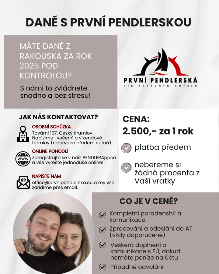 ‼️ PRVNÍ PENDLERSKÁ: MÁTE DANĚ Z RAKOUSKA ZA ROK 2025 POD KONTROLOU? ‼️